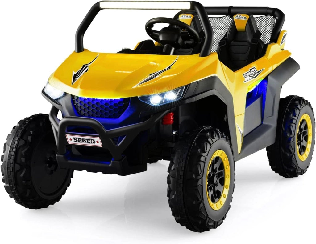 12V Auto Elettrico per Bambini, Macchina Fuoristrada a 2 Posti, Macchina Elettrica con Luci Suoni, Regalo per Bambini 3-8 Anni, 118x74x71 cm (Giallo)