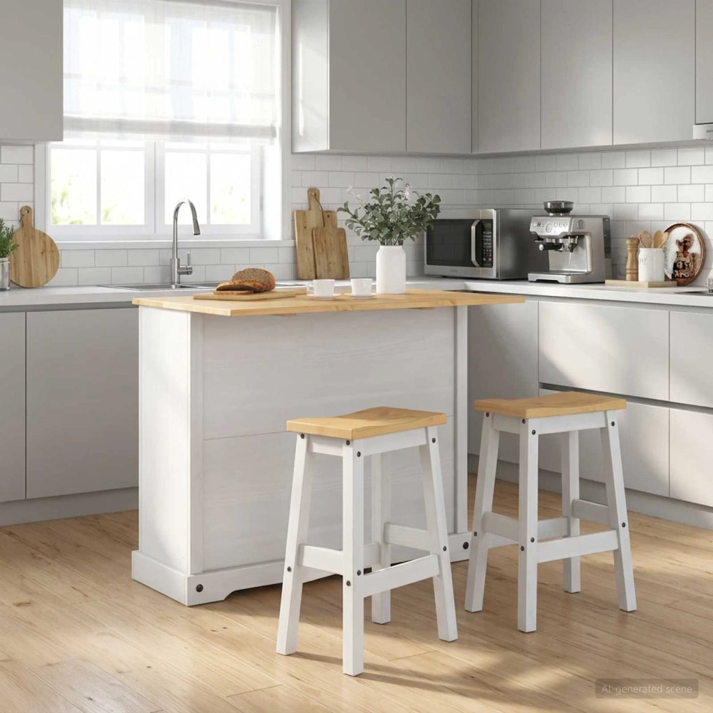 Set isola da cucina 3 pz Bianco e Cera di Miele Pino Massello 3425401