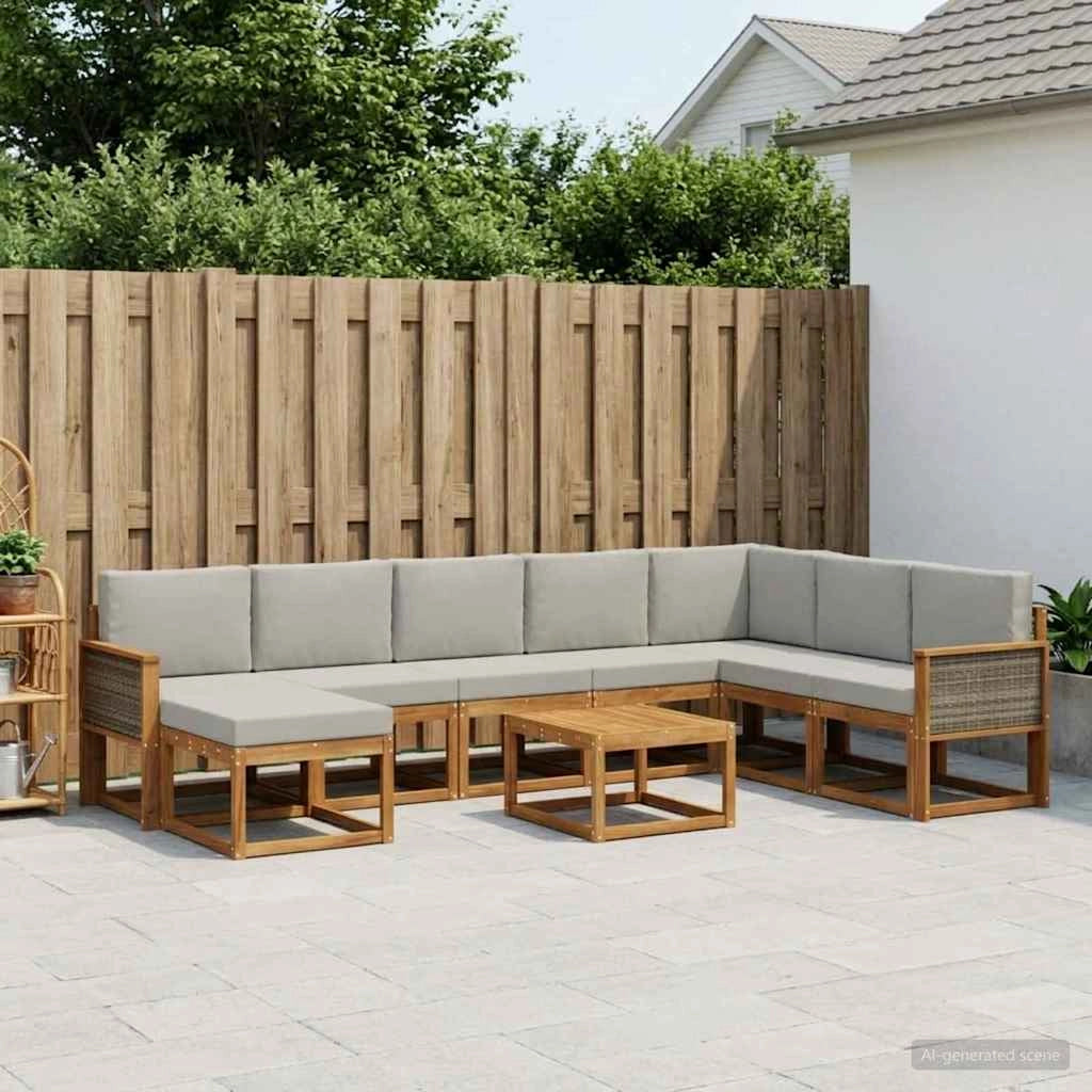 Set di divani da esterno 9 pz Naturale e Grigio Chiaro 3385467