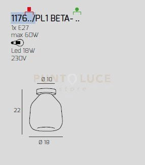 PLAFONIERA OTTONE SAT. VETRO BETA BLU 1176OS-PL1 BETA-BL
