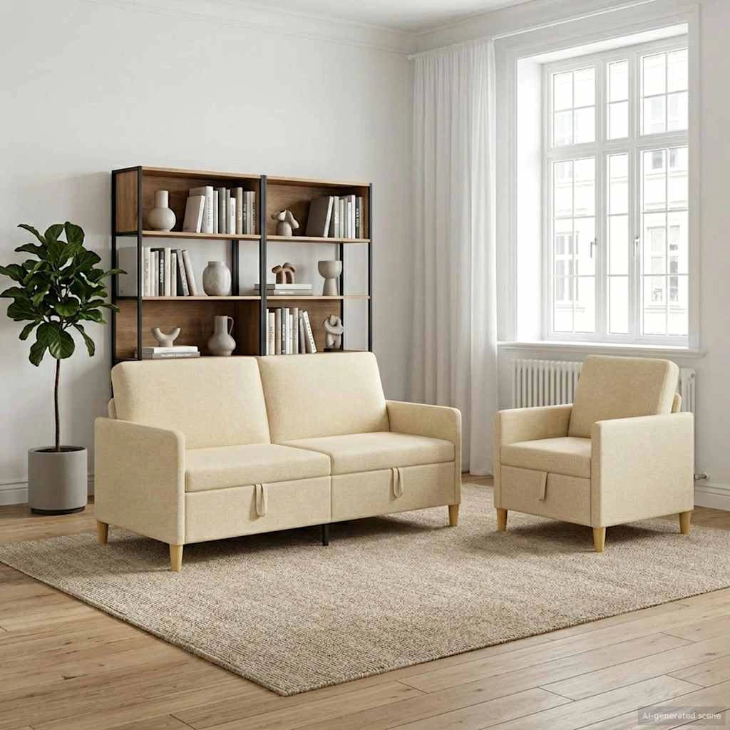 Set di Divani con Storage 2 pz Crema Poliestere 3429211