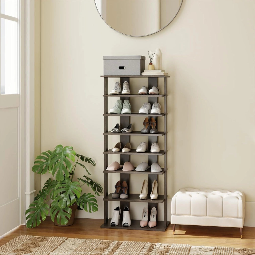 Scarpiera da Ingresso, Portascarpe a 7 Ripiani, Scaffale per 7/14 Scarpe, in Legno, Stretto e Compatto per Salvaspazio, 2 Size di 27,5x26,5x110 cm e 45x25x110 cm (Grigio,47x25,5x110 cm)
