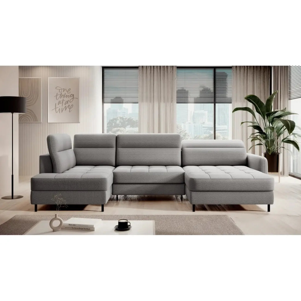 Divano ad angolo convertibile BERTHO 306 cm grigio – Angolo destro con baule