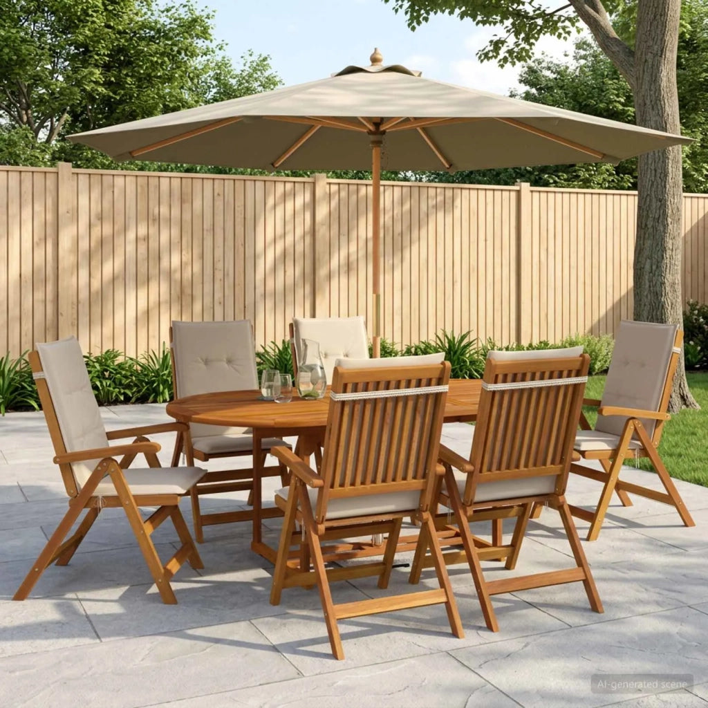 Set da pranzo da esterno con ombrellone 8 pz Bianco Crema 3438546
