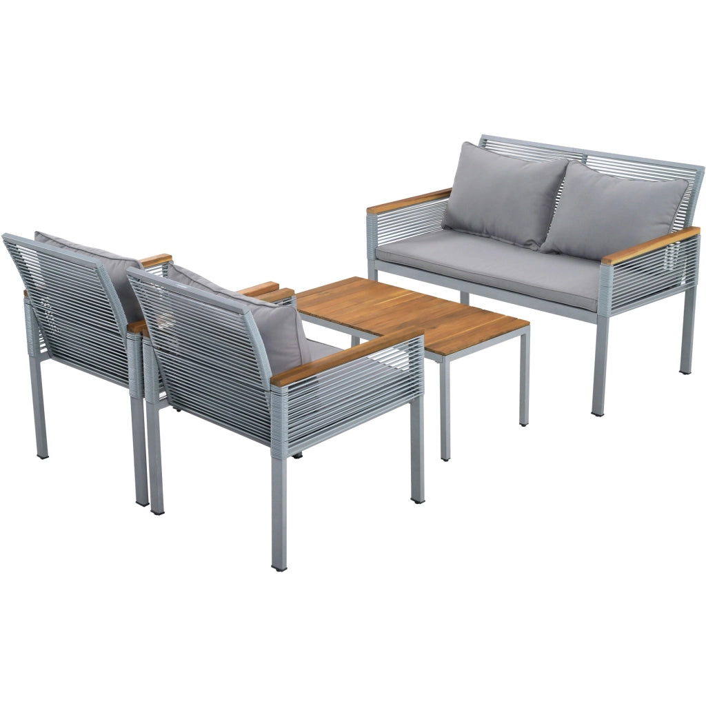 Set Divano da Giardino con Cuscini, 2 Poltrone e Tavolino ¨C MINIMAL ¨C Polyrattan, Grigio