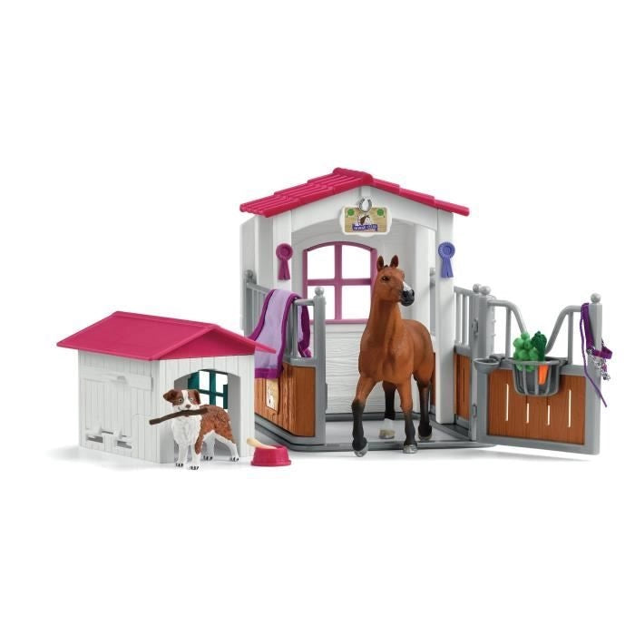 Scatola con cavalla di Hannover e pastore australiano, statuetta di cavallo e accessori, SCHLEICH 72218 Horse Club, 5 anni