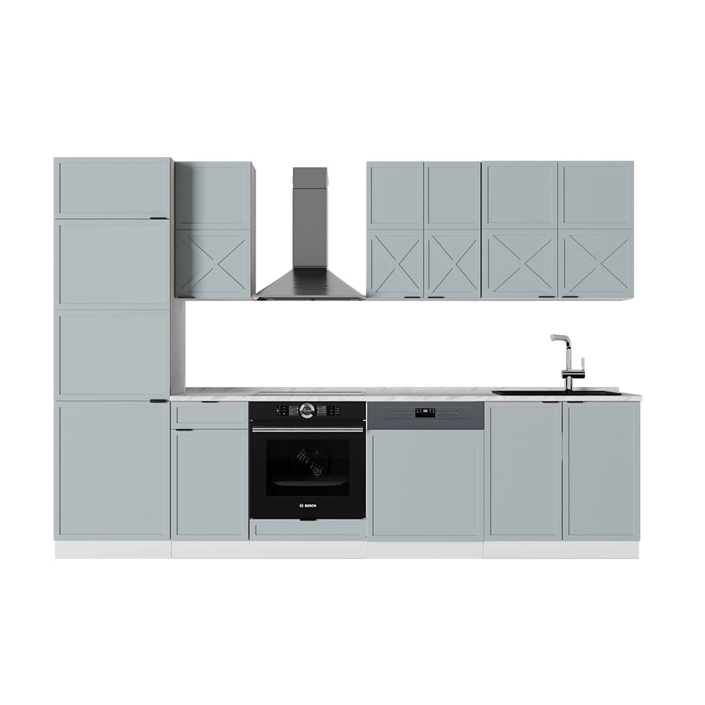 Cucina componibile Fame-Line Blu-grigio chiaro/Bianco 300 cm, PL Marmo Vicco