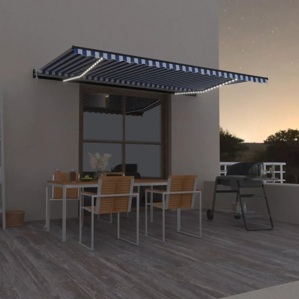 Tenda Automatica con Sensore Vento e LED 500x350 cm Blu Bianca 3069231