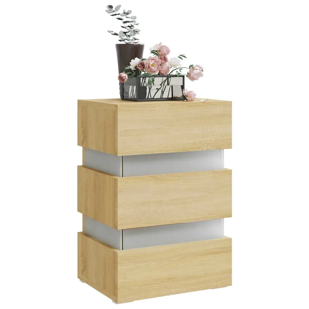 Comodino | Armadio da Notte | Mobiletto da notte con Luci LED Sonoma 45x35x67 cm in Legno Multistrato