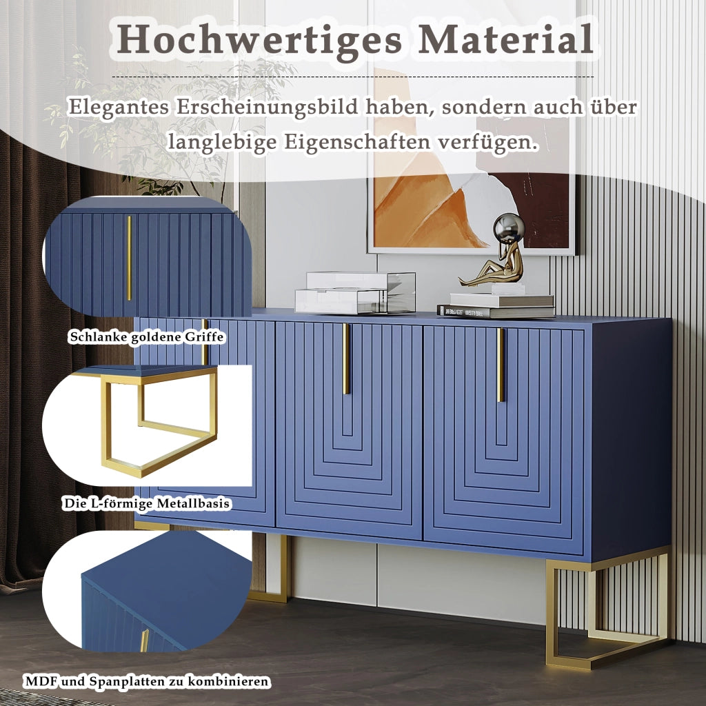 Credenza con 3 ante e ripiani regolabili; per soggiorno e cucina; in MDF; navy