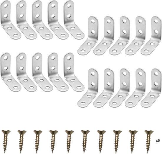 Viti di Angolo in Acciaio Inox - Forma L - 20 Pezzi