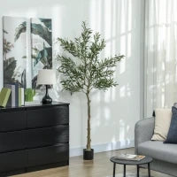Pianta Artificiale di Olivo Alta 180 cm, Albero Finto con 900 Foglie e 40 Olive, Vaso Incluso