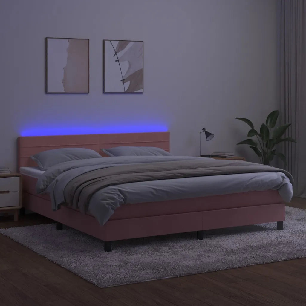 Letto a Molle con Materasso e LED Rosa 160x200 cm in Velluto cod mxl 66132