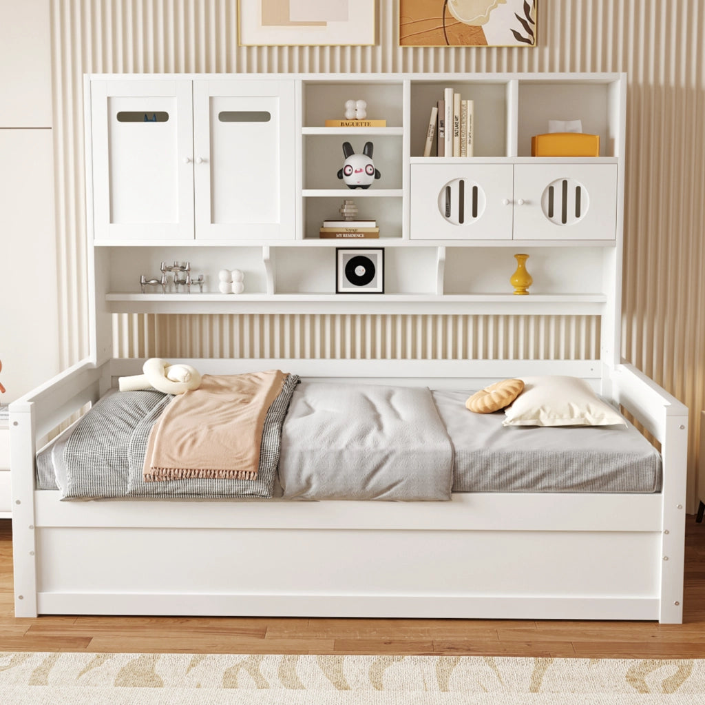 Letto singolo multifunzionale 90x200 cm con contenitore idraulico e vani portaoggetti