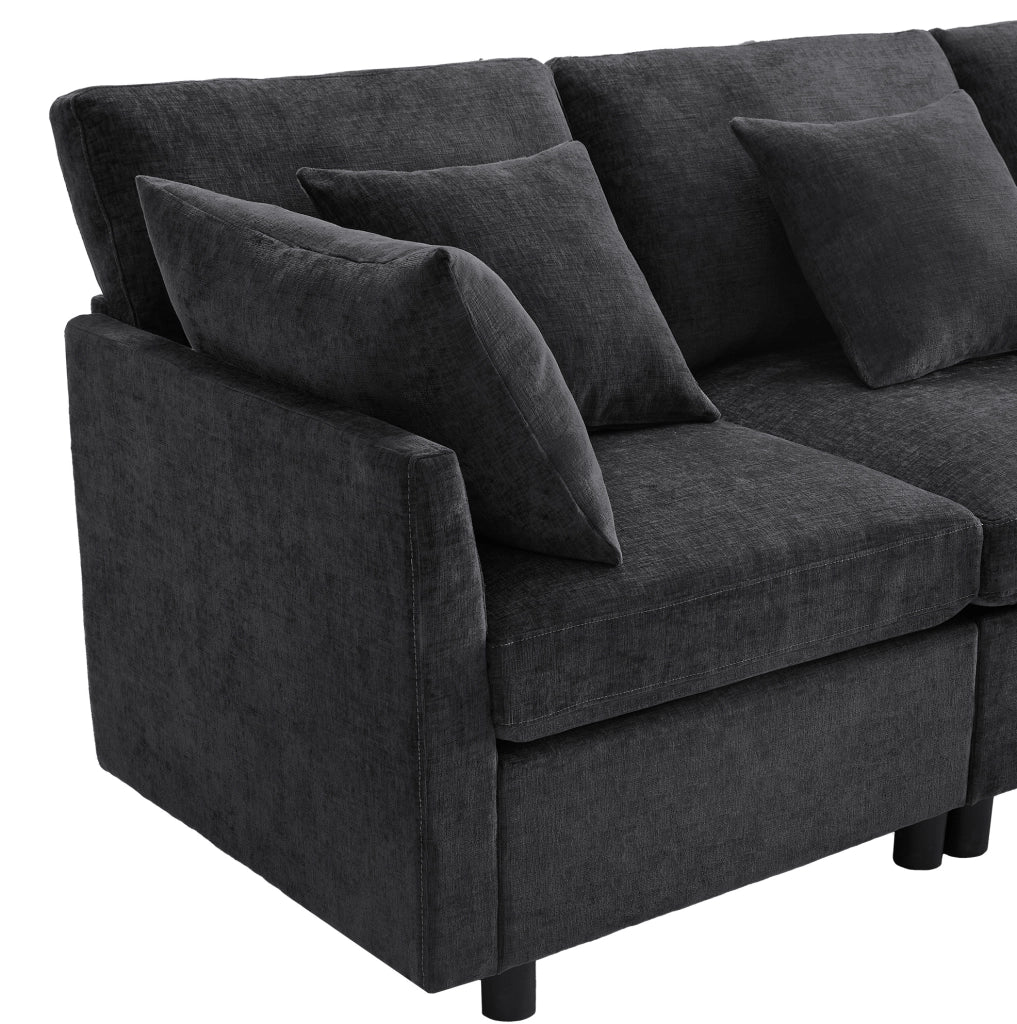 Divano modulare 278x161x81 cm trasformabile in U e L in ciniglia grigio