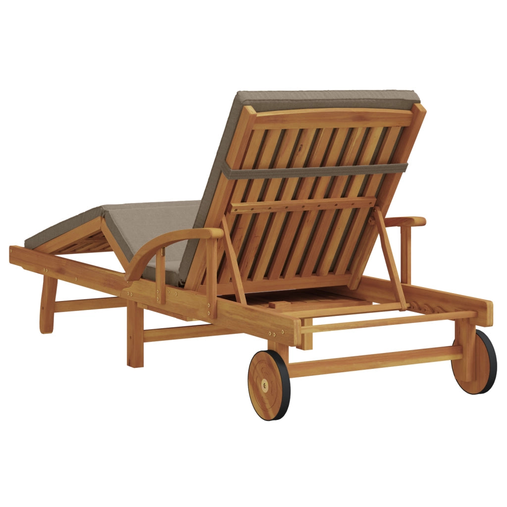 Lettino Prendisole Pieghevole con Ruote e Cuscino Tortora Legno Massello di Teak