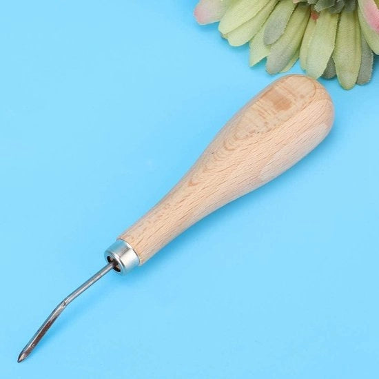 Kit di cucito per pelle con perforatrice a forma curva con manico in legno per cucire a mano e stanso per strumento di riparazione.