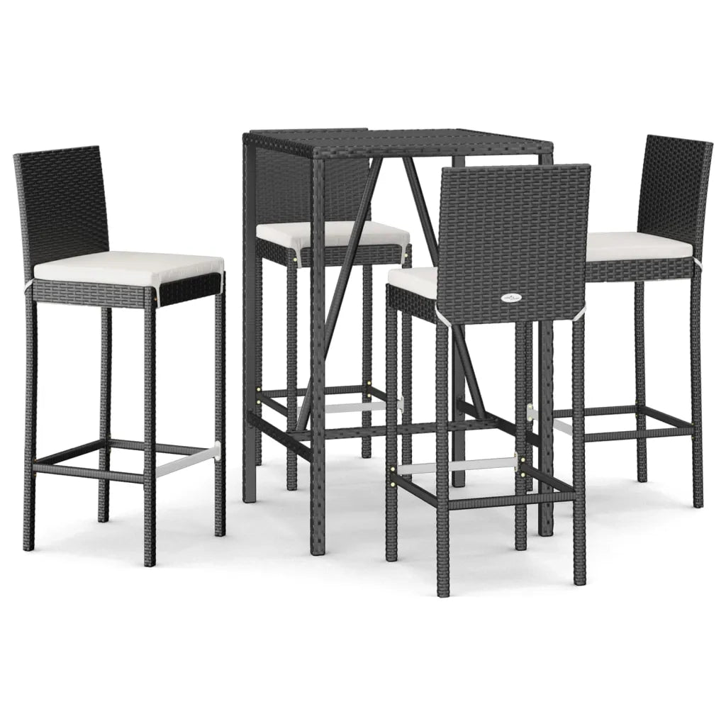 Set Bar da Giardino 5 pz con Cuscini in Polyrattan Nero