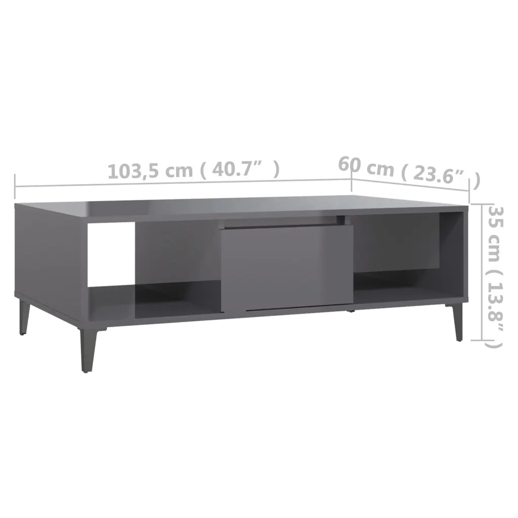 Tavolino Salotto-Tavolino da soggiorno-Tavolo Grigio Lucido 103,5x60x35cm Legno Multistrato 751374