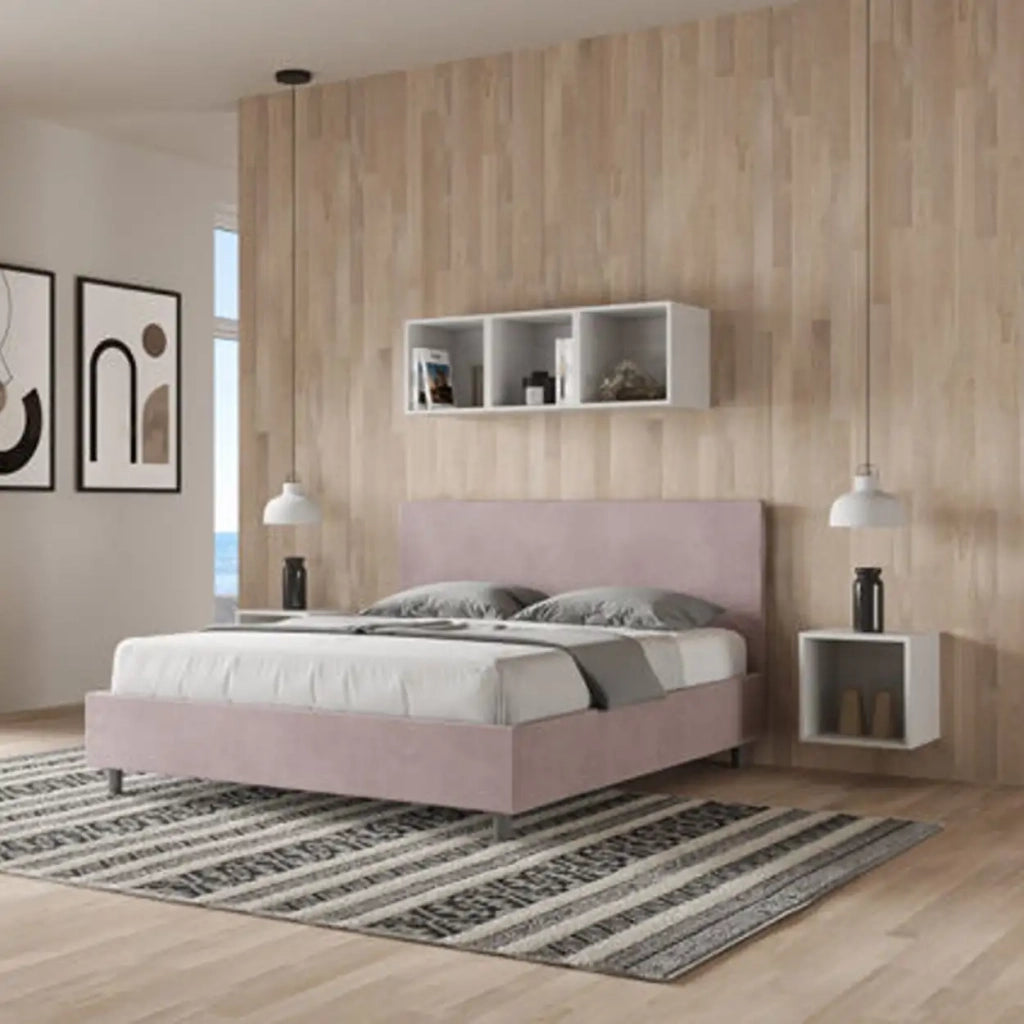 Letto matrimoniale con rete imbottito 160x190 microfibra glicine Adele