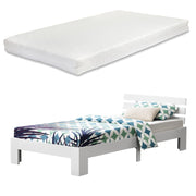 Letto in Legno di Pino con Materasso a Schiuma Fredda 90 x 200 cm Letto Singolo con Testiera in Stile Moderno - Bianco