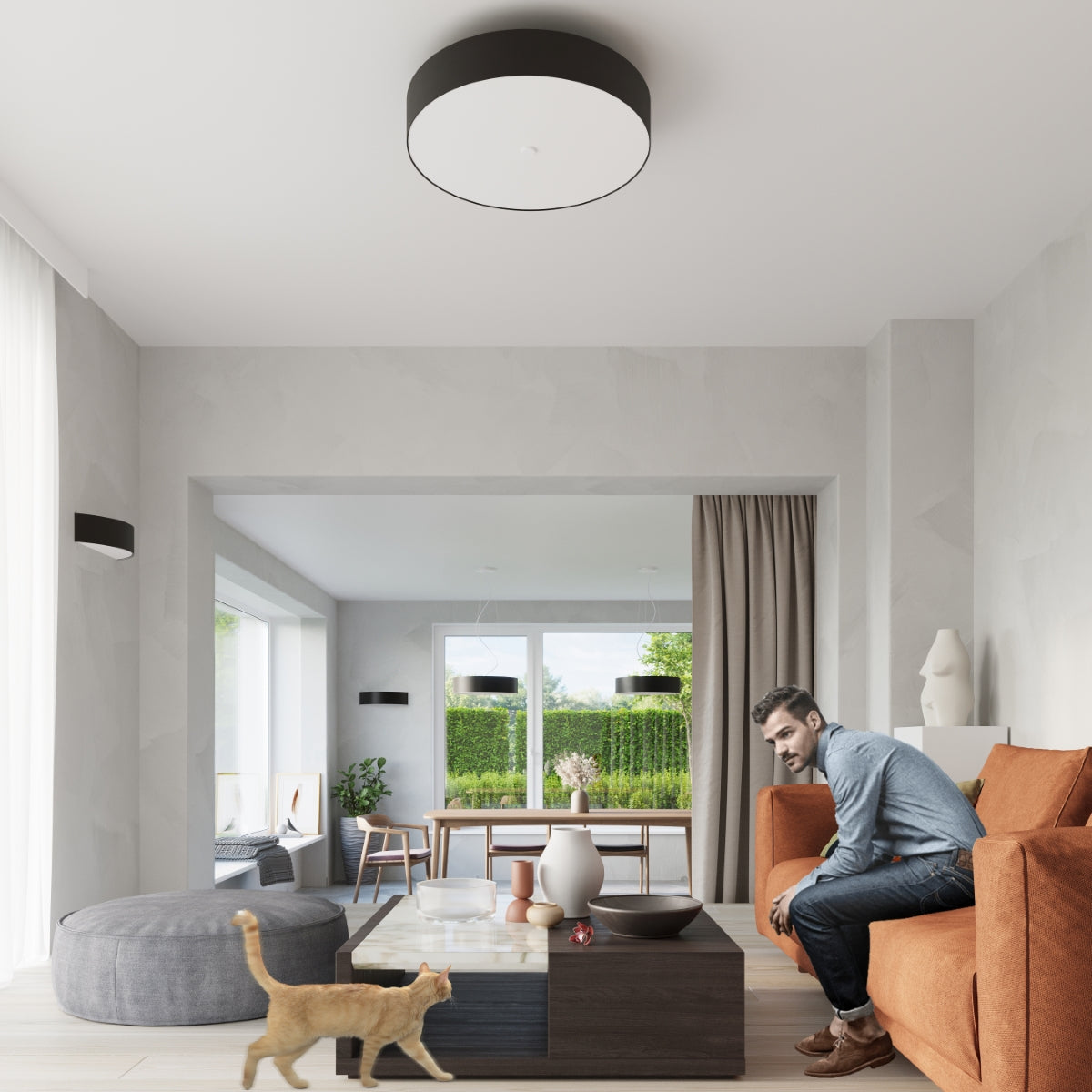 Lampadario da soffitto rotondo nero a 5 luci della serie SKALA, 60 cm, attacco E27