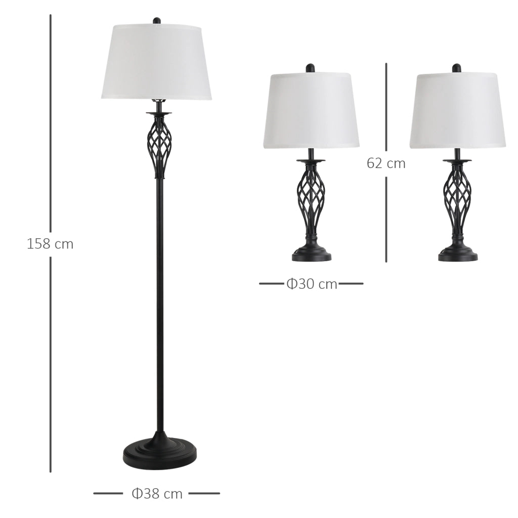LAMPADA Set 3 pezzi vintage nero metallo 1 lampada da terra + 2 lampade da tavolo