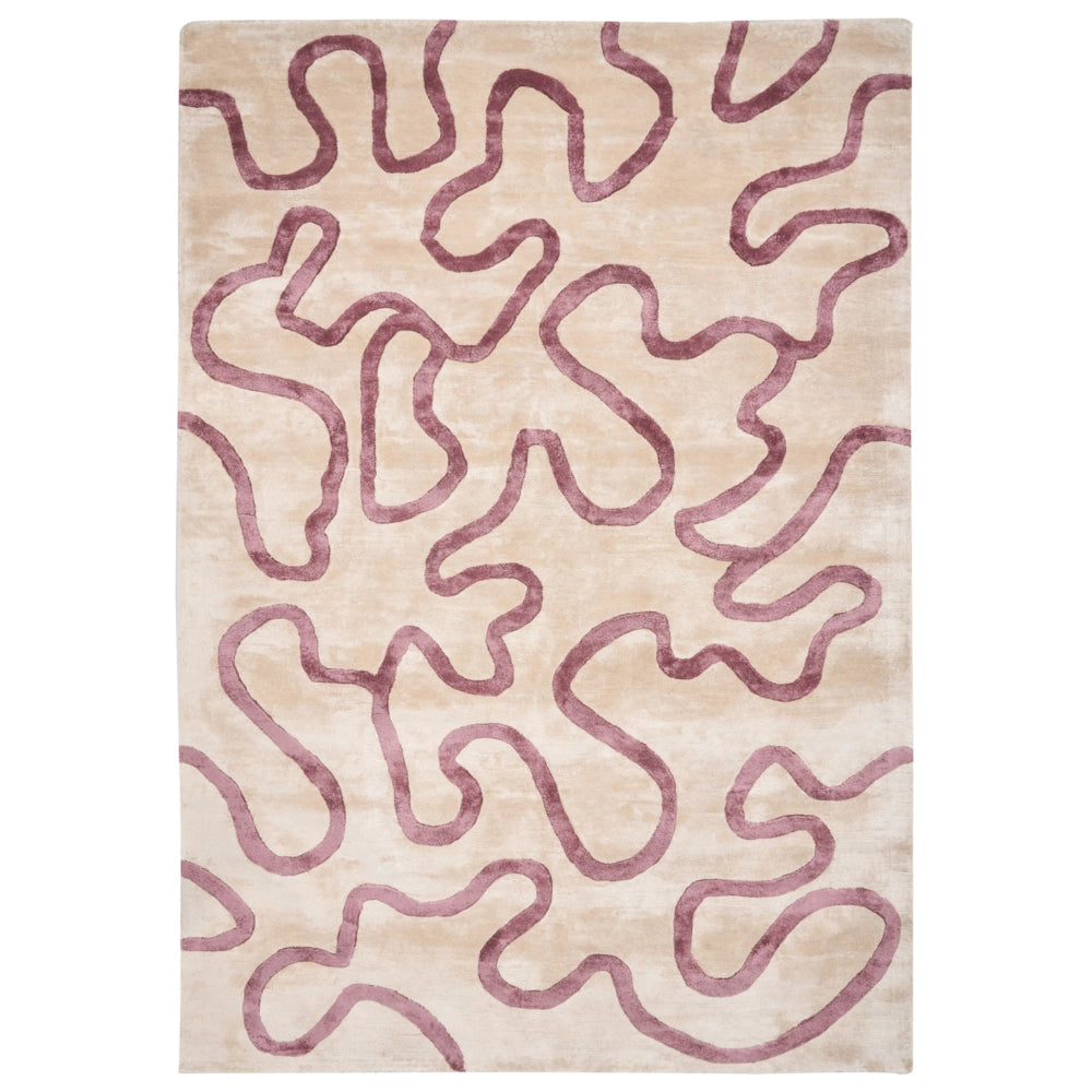 Tappeto in viscosa e cotone a pelo corto beige e rosa 160 x 230 cm stile moderno glamour
