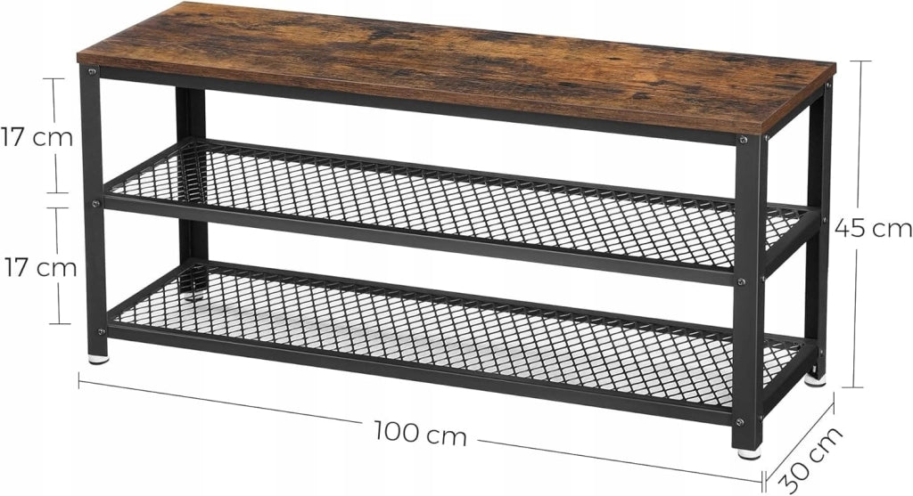 Scarpiera Valora Rustic Brown con seduta e struttura in acciaio | Elegante