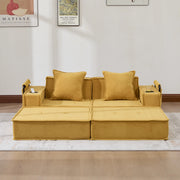 POUF Modulare 162x78x66 cm in Chenille Giallo Senape con 2 Cuscini