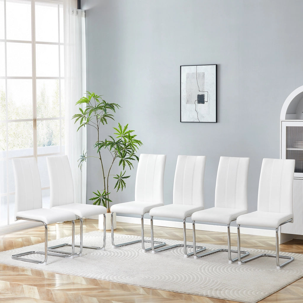 Sedie da Pranzo Imbottite in Ecopelle ¨C MINIMAL ¨C Set 4 Pezzi, Bianche, Gambe in Metallo Cromato