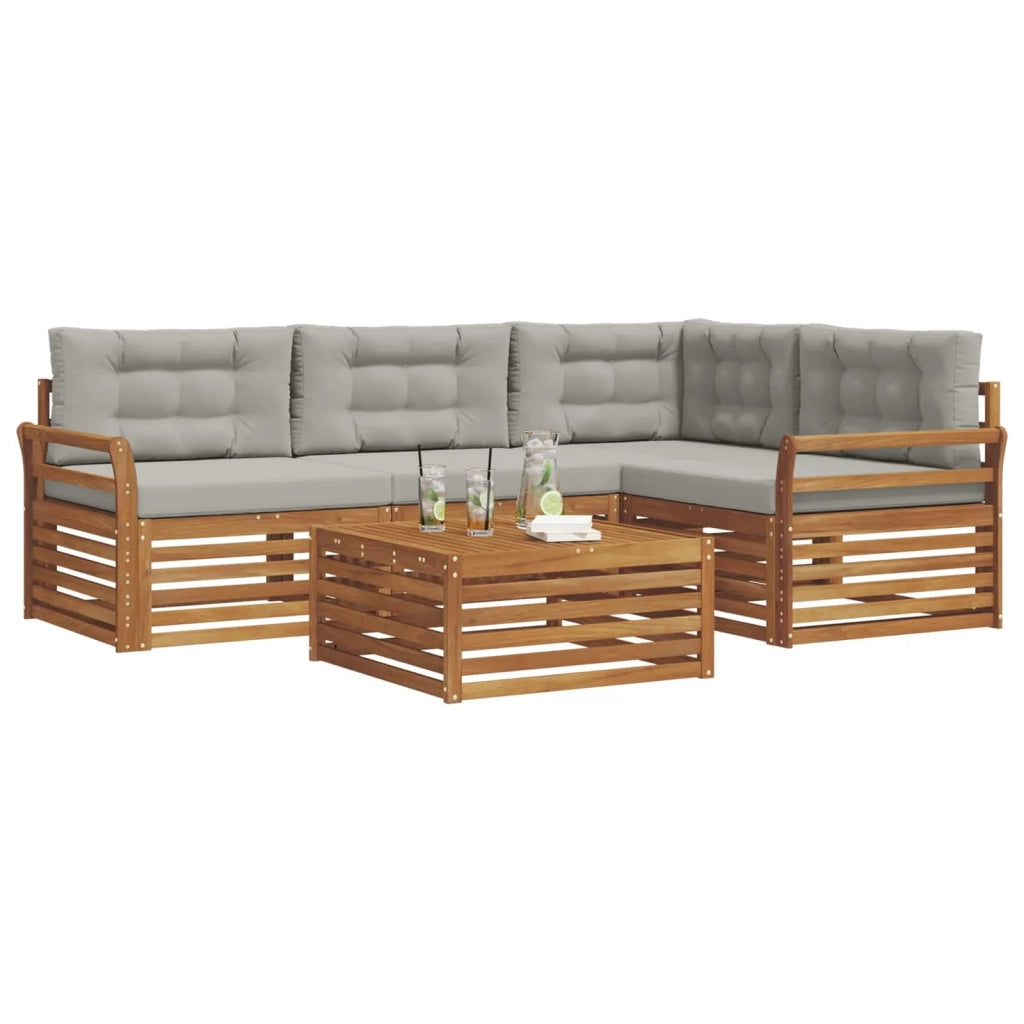 Set di divani da esterno 5 pcs Grigio Naturale e Chiaro