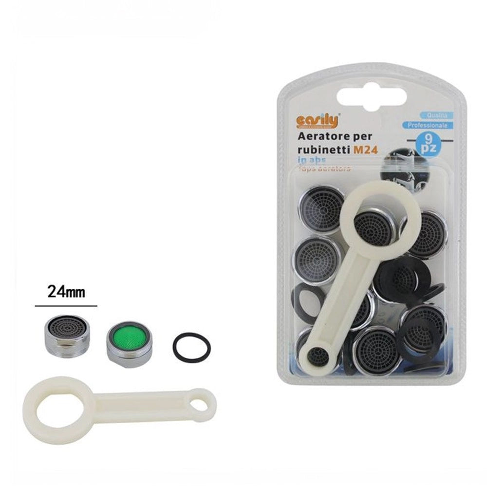 Trade Shop - Kit 9pz Aeratori Per Rubinetto M24 In Abs 24mm Chiave Serraggio Guarnizioni 59031 -
