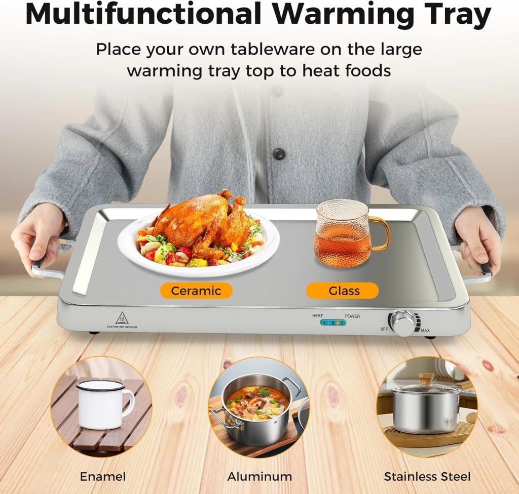 Scaldavivande Elettrico per Buffet 9L 450 W, Vassoio Scalda Vivande in Acciaio Inox con 3 Contenitori & Coperchi, Borsa, Temperatura 50-150℃, per Feste, Matrimoni, Ristoranti