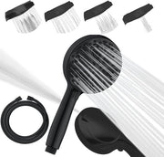 Douchekop con alta pressione con 10 posizioni - Maniglia da doccia a 5" con alta circolazione e getti ad alta pressione - Incluso tubo in acciaio inox premium (Nero lucido mat)