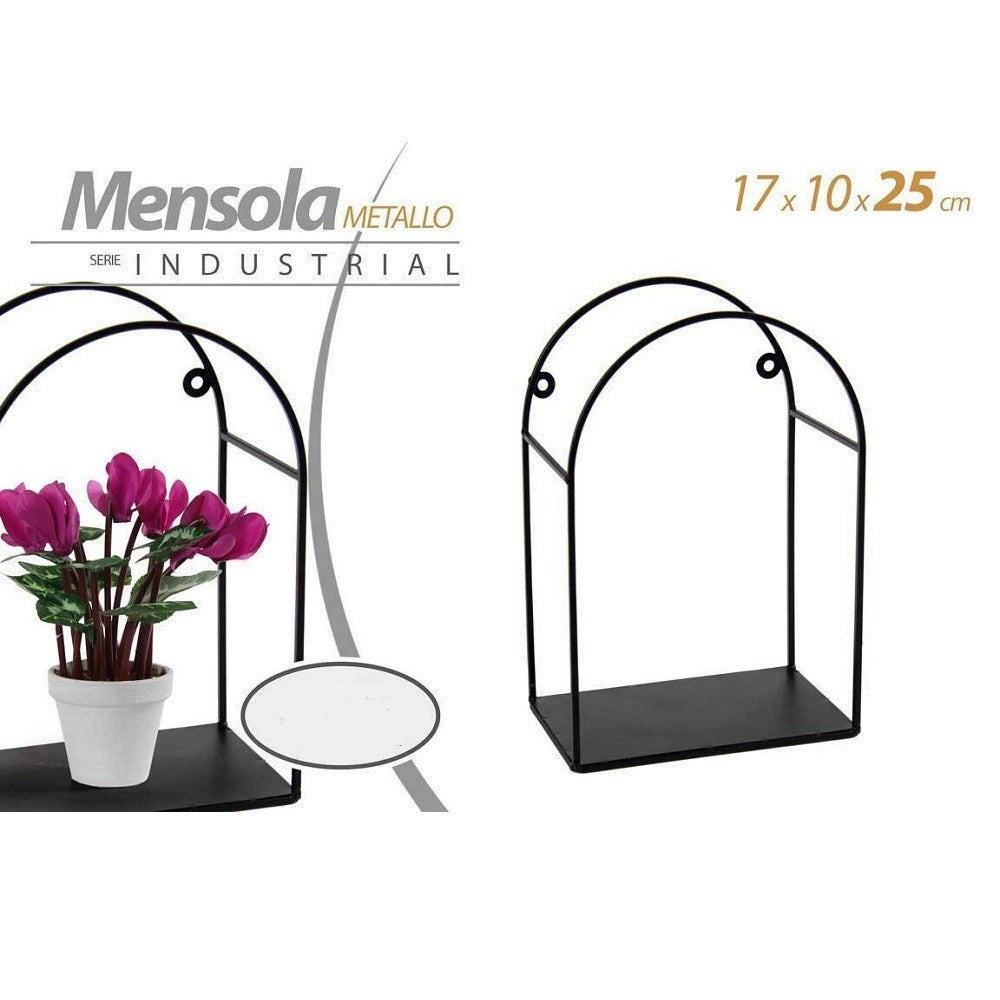 Trade Shop - Mensola Bacheca Da Parete Metallo Nero 17x10x25cm Serie Industrial Arco 822292 -