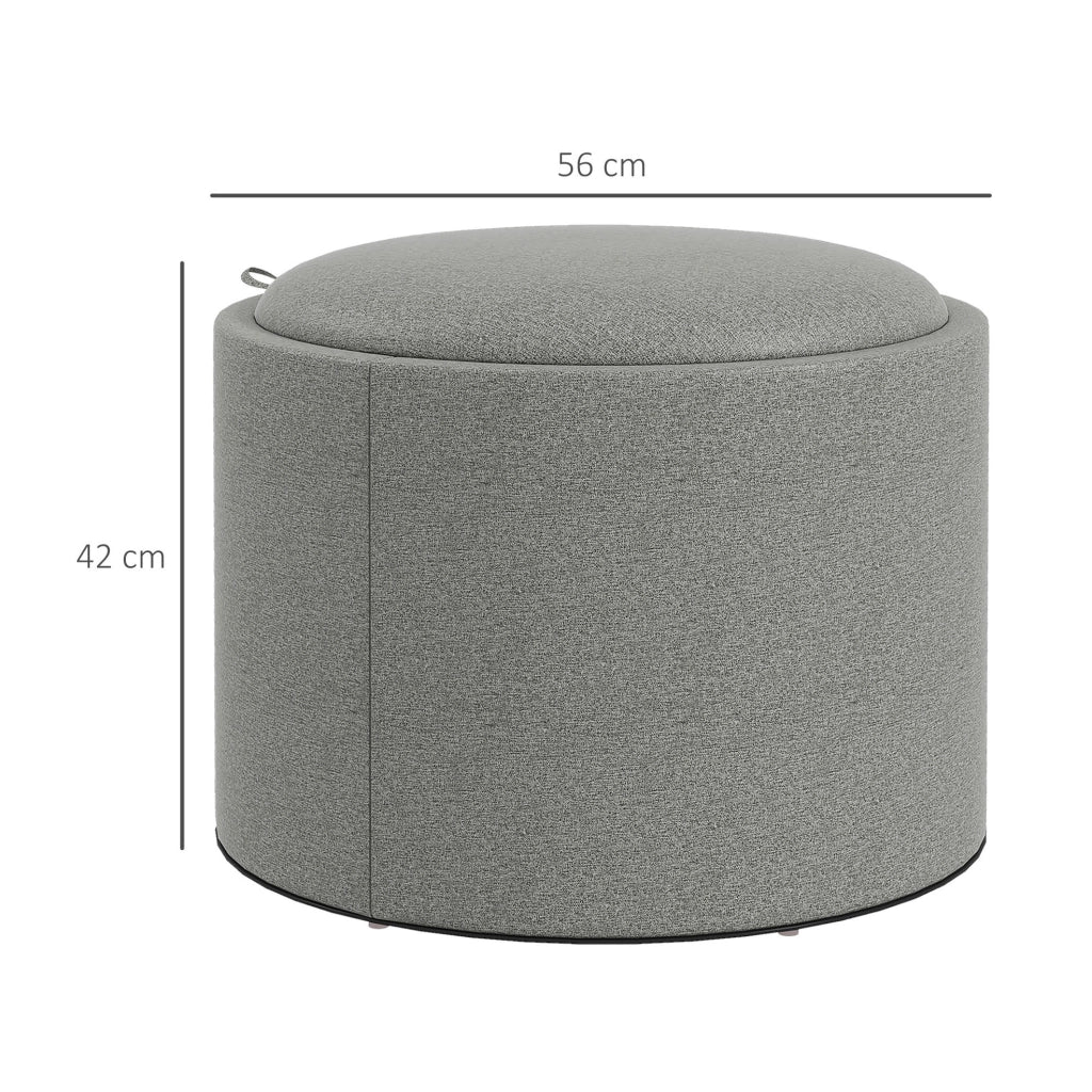 pouf contenitore rotondo 56x56x42 cm grigio - coperchio sollevabile, senza montaggio