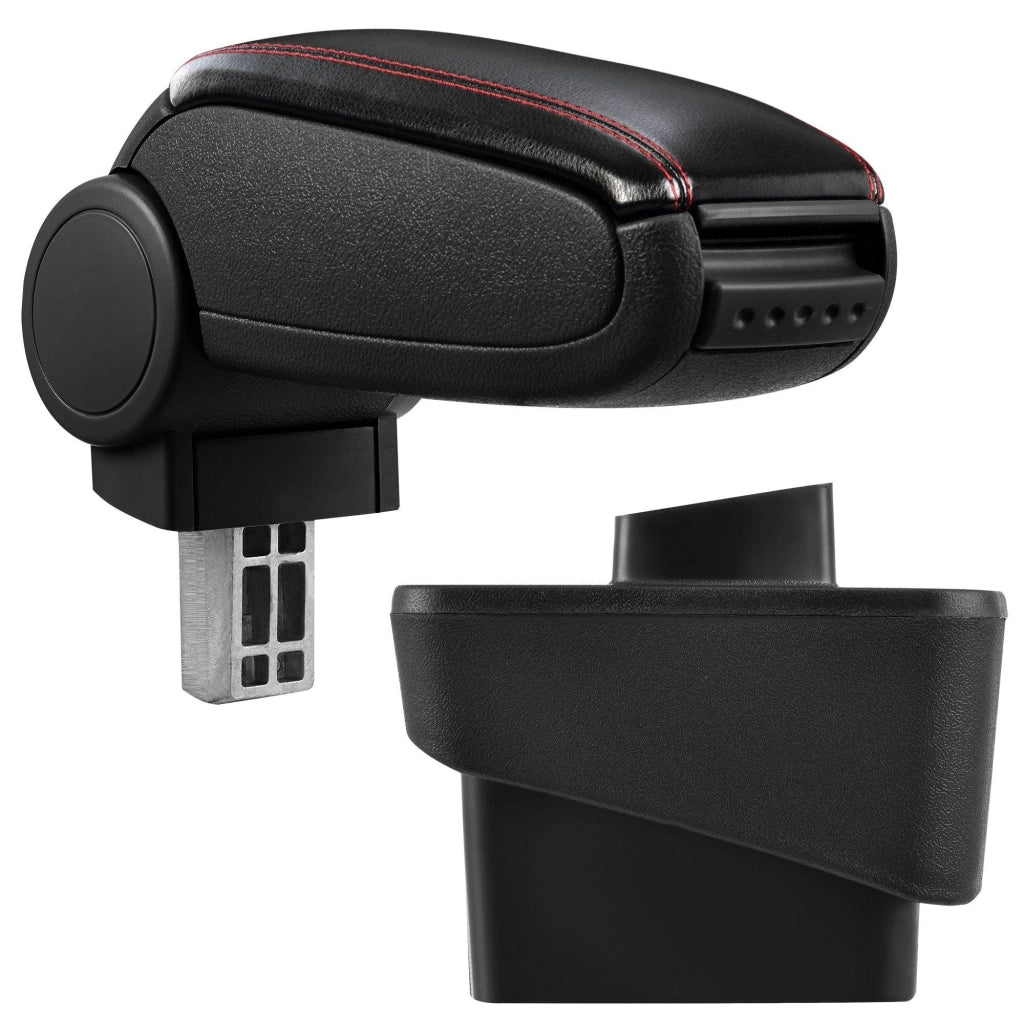 Bracciolo centrale per Audi A1 (8X) con scomparto imbottito in pelle-sintetica nera con cuciture rosse 03_0000358
