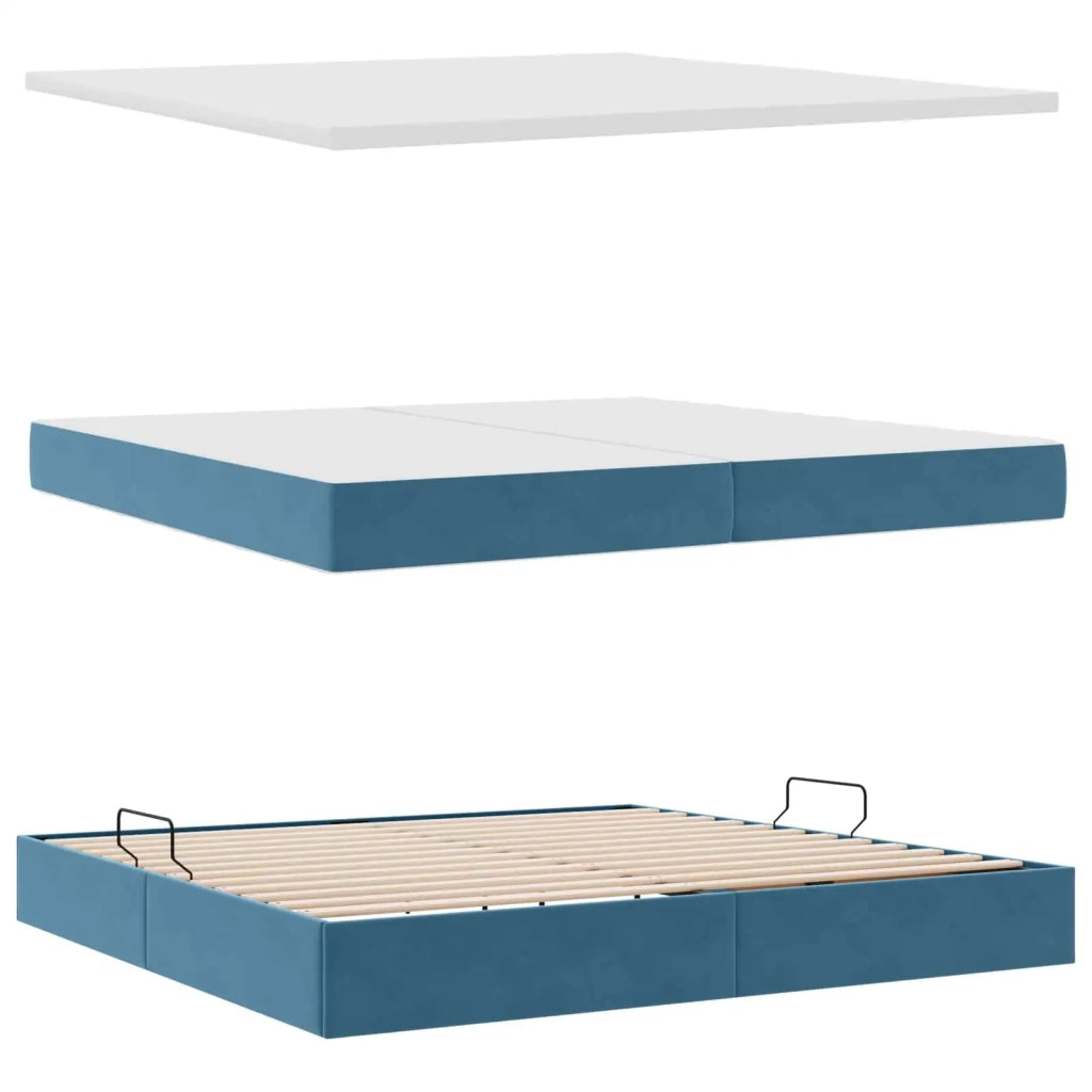 Letto con contenitore e LED Blu Scuro 200 x 200 cm Velluto 3371479