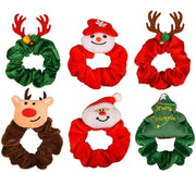 Set di Fasciature per Capelli 6 pezzi - Scrunchies in Velluto - Tema Natale - Disegni di Albero di Natale/Personaggi di Natale/Neve - Flessibili - Soffici - Idonei per la Pelle - Fasciature per Capelli Scrunchies