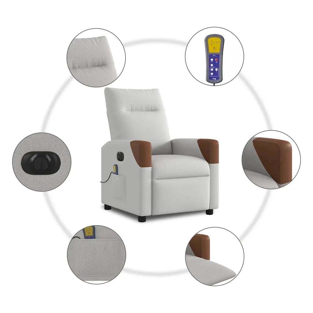 Poltrona Reclinabile Massaggio Elettrica Grigio Nuvola Tessuto 3323997