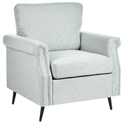 Poltrona Rivestimento in Tessuto Grigio Chiaro Gambe in Metallo nero Cuscini Seduta e Schienale Sfoderabili Stile Retrò Glam