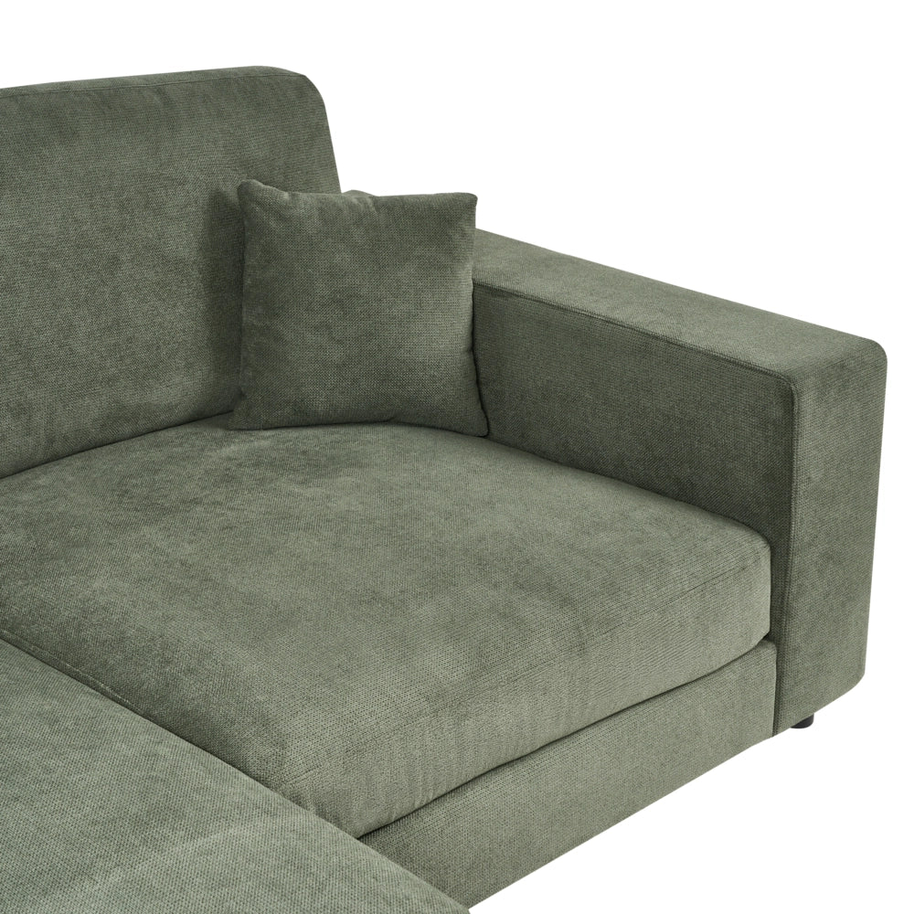 Divano angolare lato destro in Tessuto imbottito verde con Cuscini 3 posti stile moderno minimalista