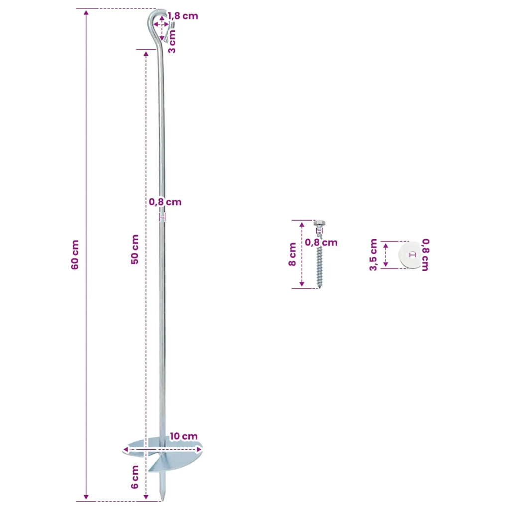 Ancora per Terra 4 pcs Argento Ø10 x 60 cm Metallo Galvanizzato 42042362