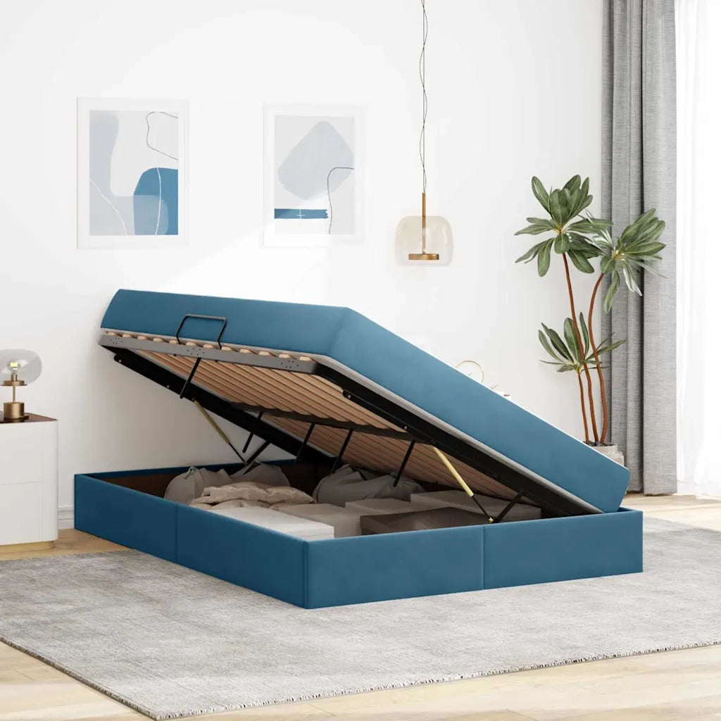 Letto con contenitore e materasso Blu Scuro 140 x 200 cm 3399728