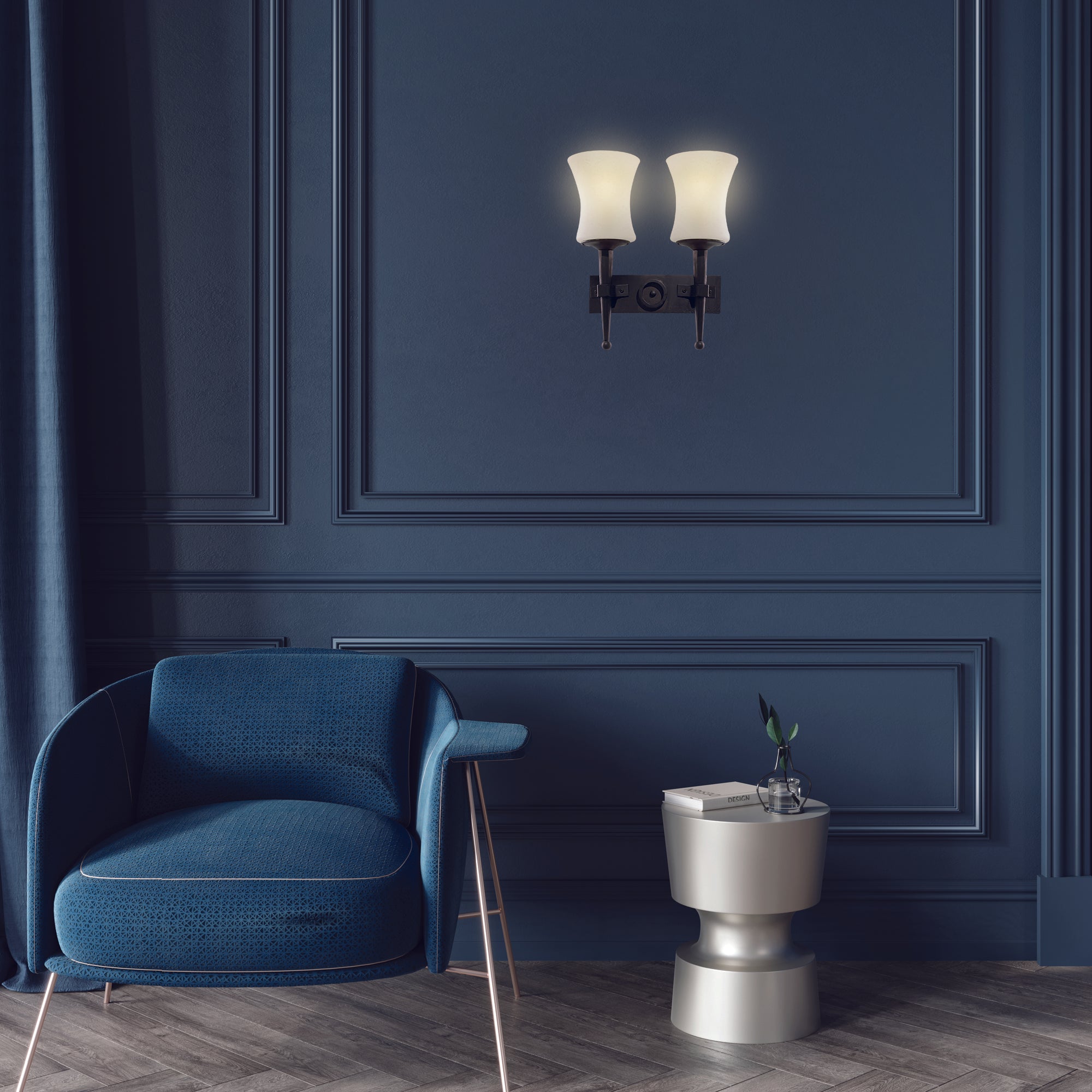 Applique Classica Cartwheel Acciaio Nero Vetro 2 Luci E27