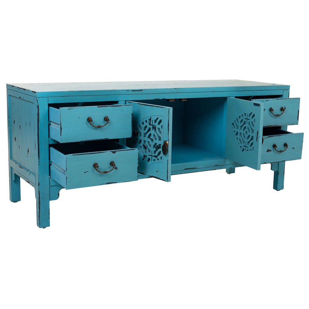 Mobile basso in legno blu 120x40x50