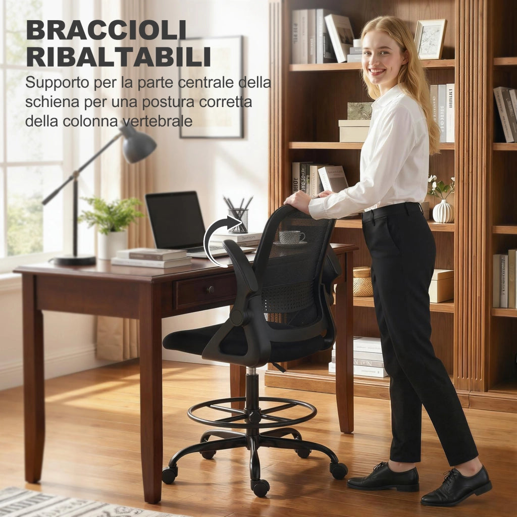 Sedia da Ufficio Ergonomica ¨C Minimal ¨C Nero Poliestere Acciaio 58x63x105-126 cm