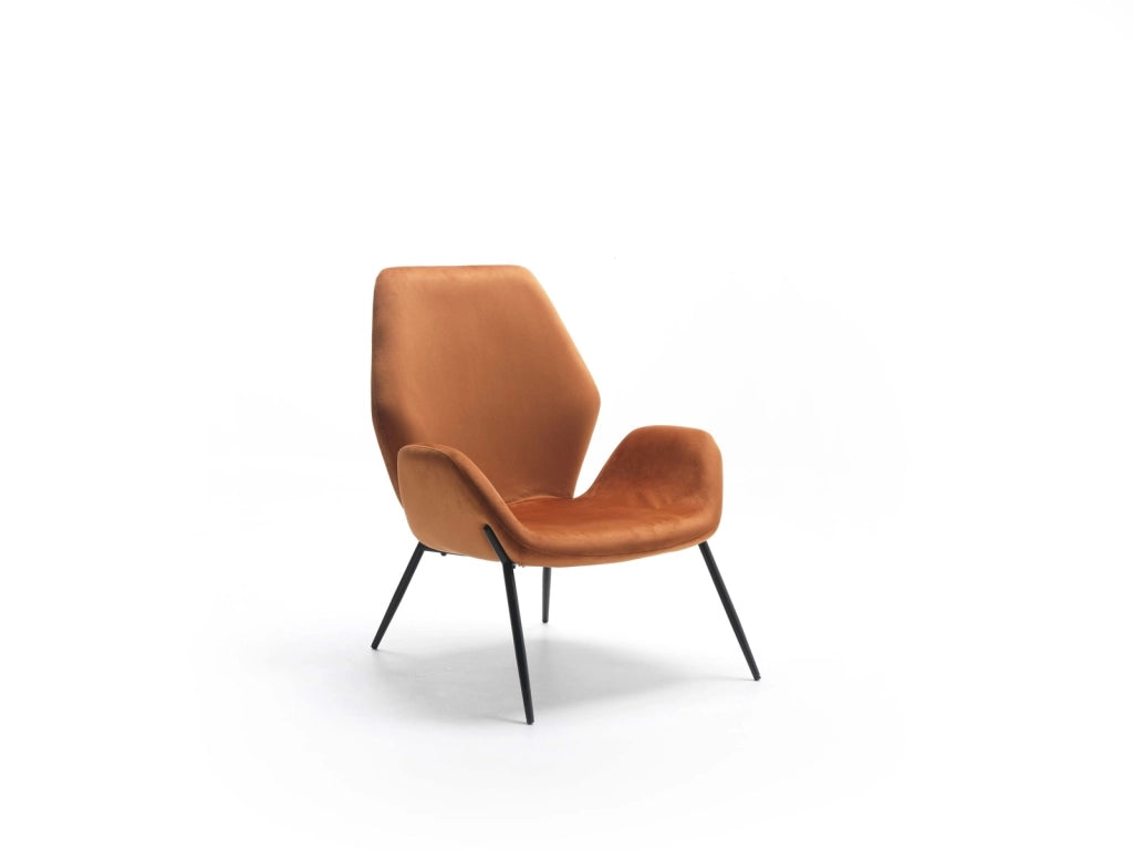 Poltrona Brandy di Design Contemporaneo - Seduta in Velluto Caramello e Struttura in Metallo Verniciato Nero - Comfort Avvolgente