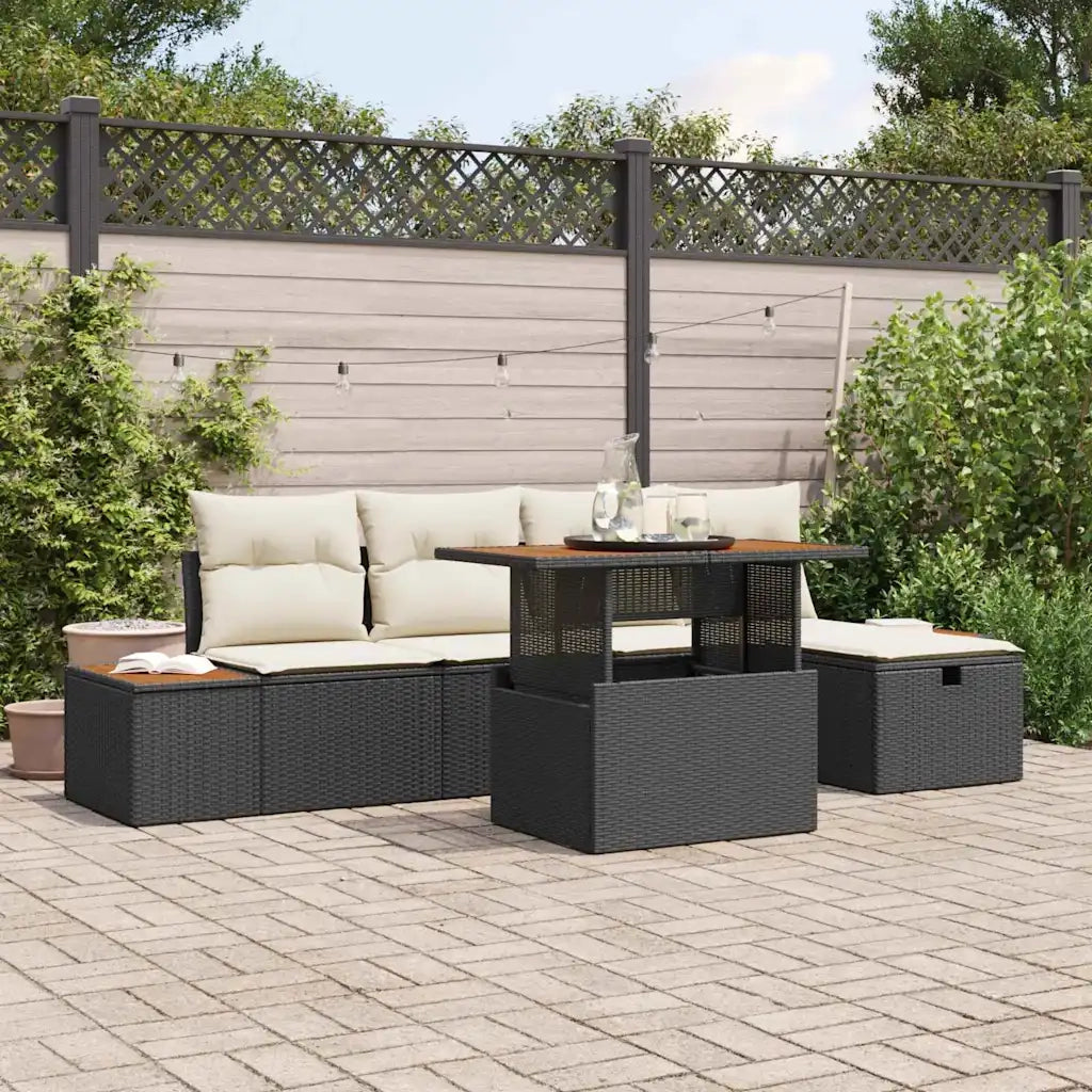 Set Divano da Giardino 6 pcs Nero polyrattan